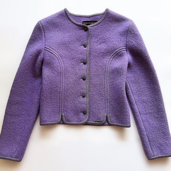 GEIGER Tyrol Lilac Purple 100% Wool Tailored Cropped Jacket size 36 (US 2 to 4) - Picture 3 of 11